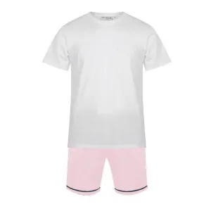 Men's Satin Personalised Pyjama Set - Cotton Shirt with Pink Shorts