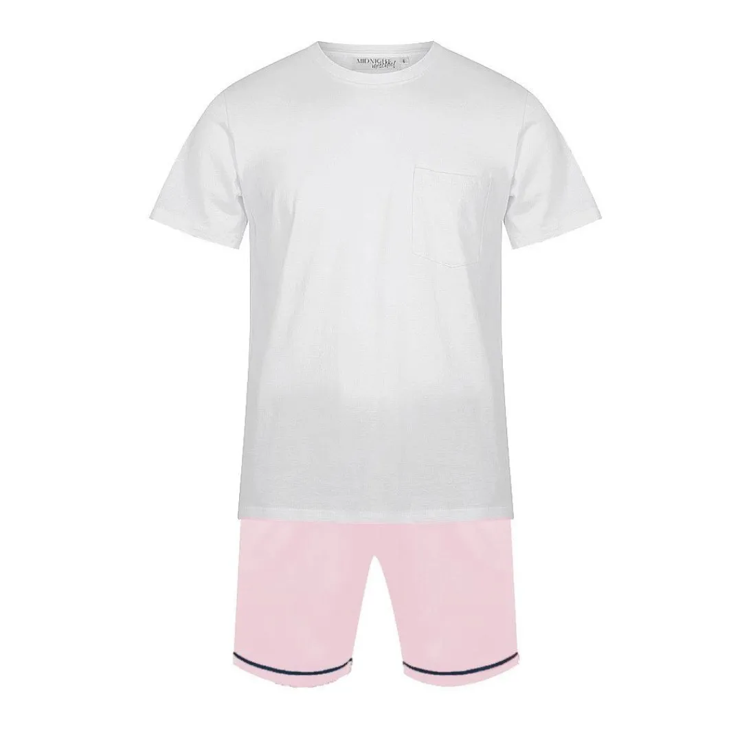 Men's Satin Personalised Pyjama Set - Cotton Shirt with Pink Shorts