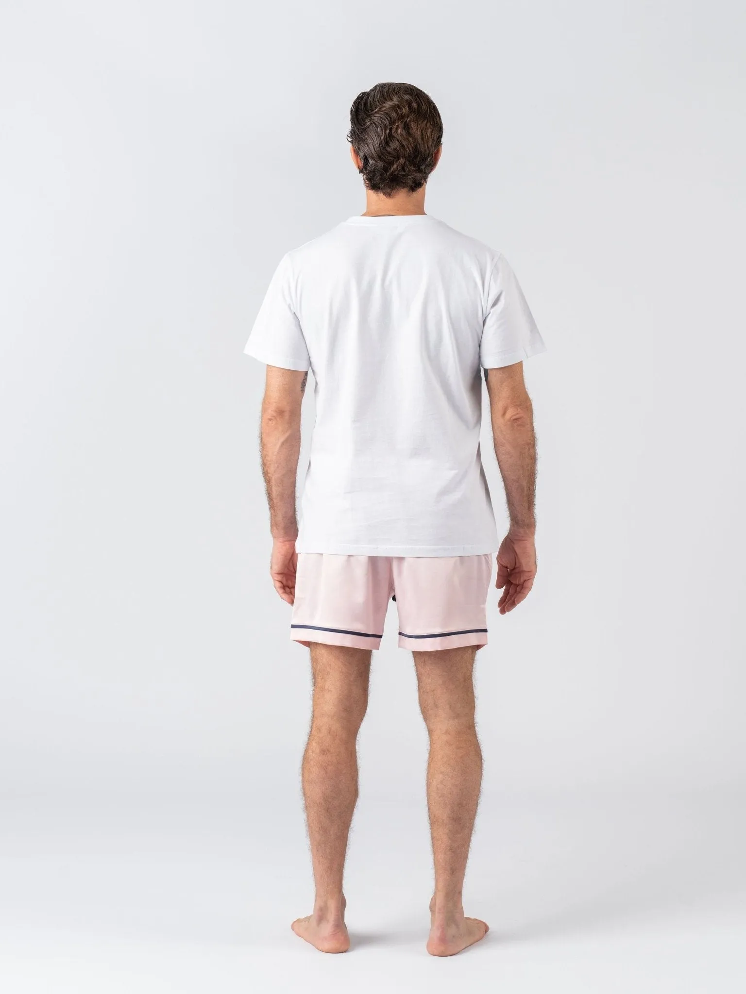 Men's Satin Personalised Pyjama Set - Cotton Shirt with Pink Shorts