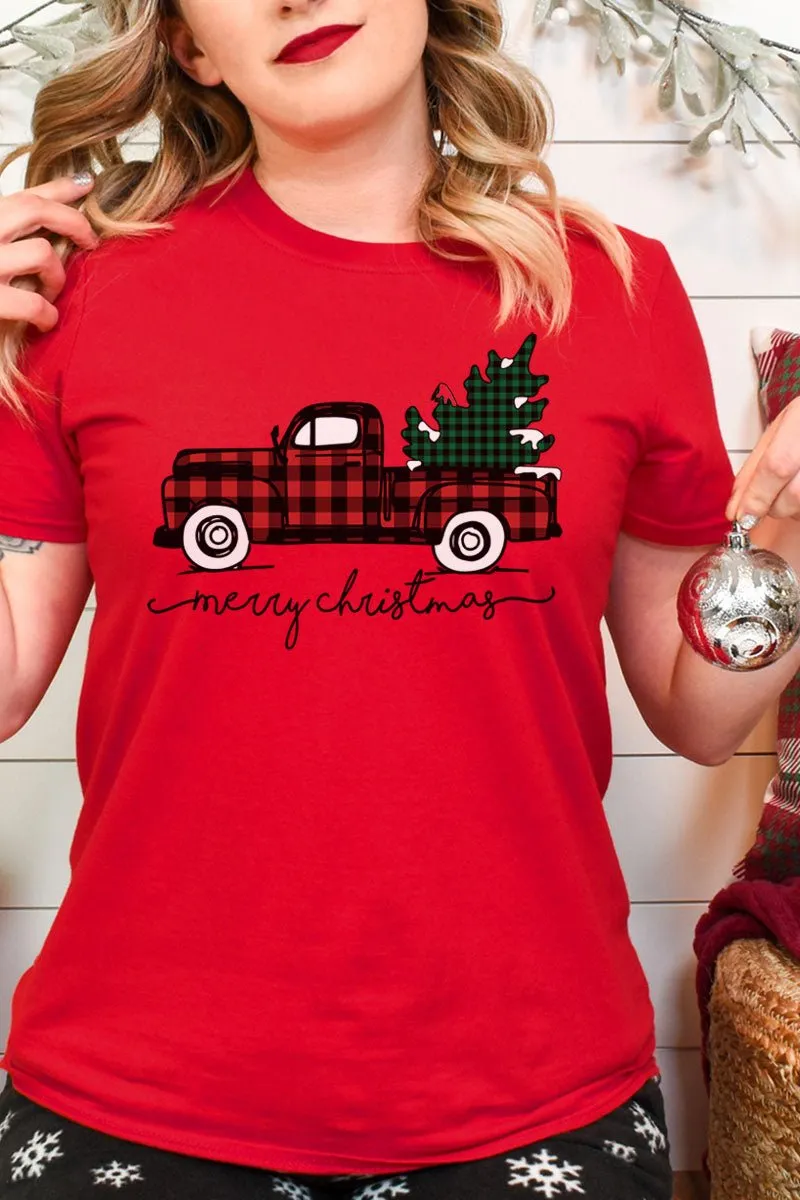 Merry Christmas Buffalo Plaid Truck Softstyle Adult T-Shirt