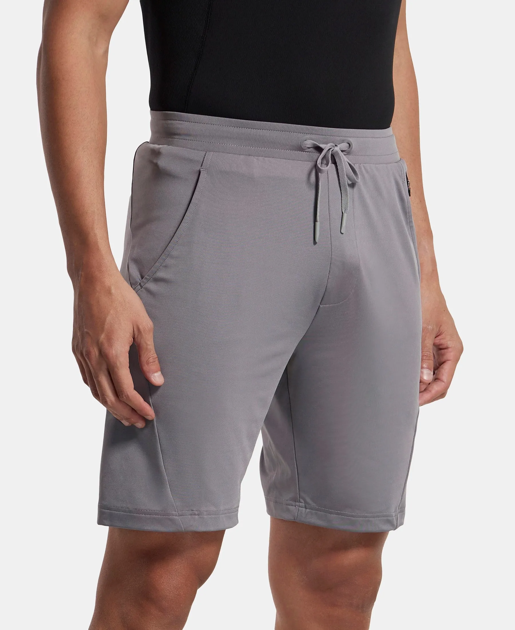 Microfiber Elastane Stretch Solid Shorts with Zipper Media Pocket and StayFresh Treatment - Performance Grey