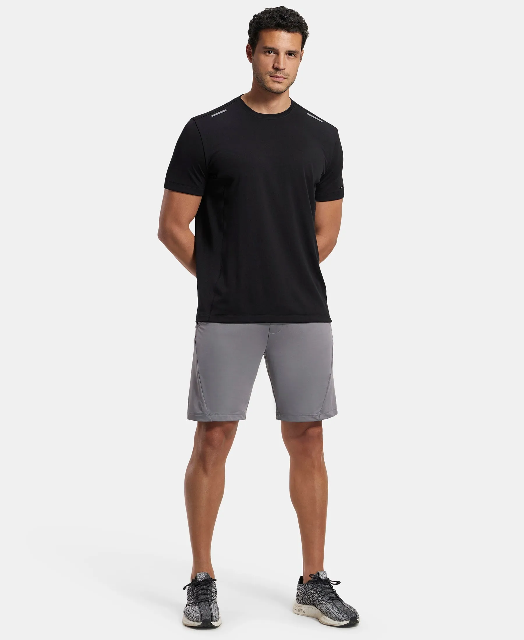 Microfiber Elastane Stretch Solid Shorts with Zipper Media Pocket and StayFresh Treatment - Performance Grey