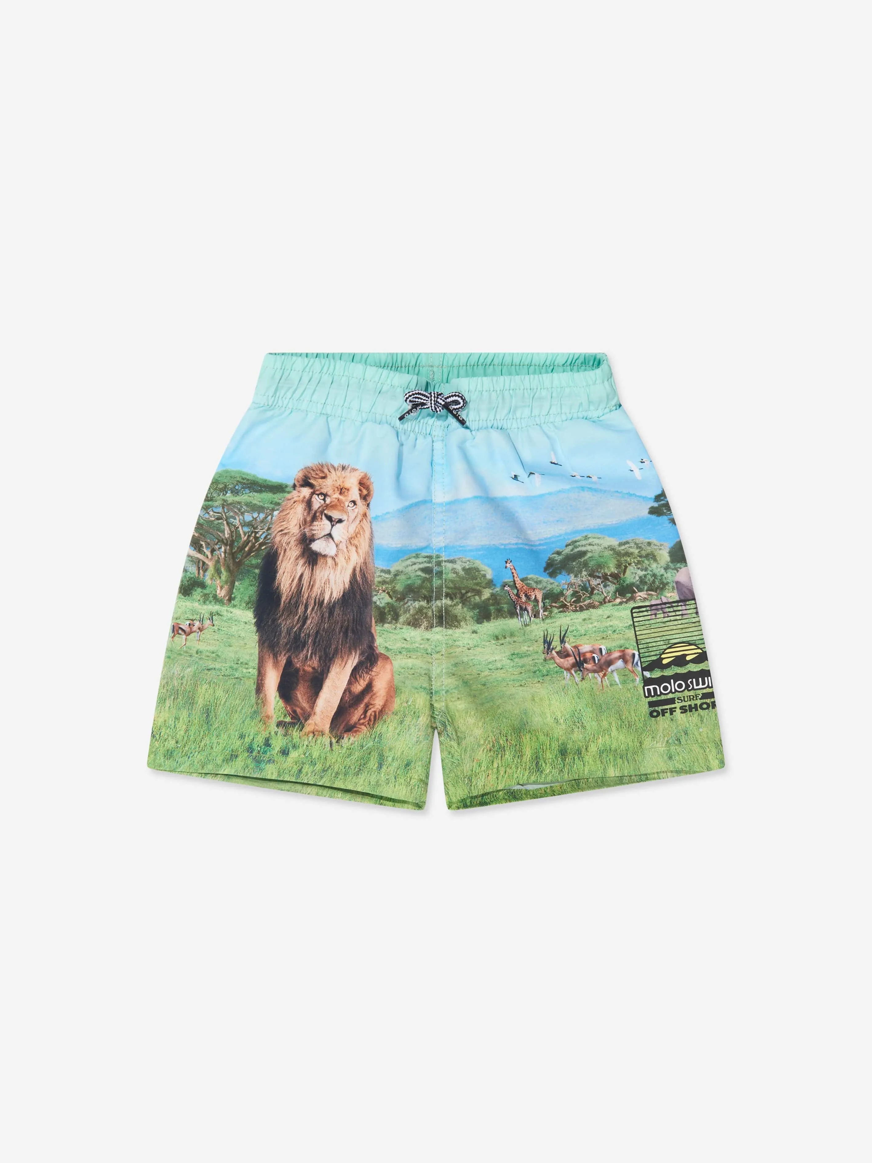 Molo Boys Lion Print Niko Swim Shorts In Blue