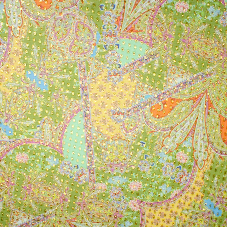 Multi Paisley Printed Apple Green Metallic Silk Georgette