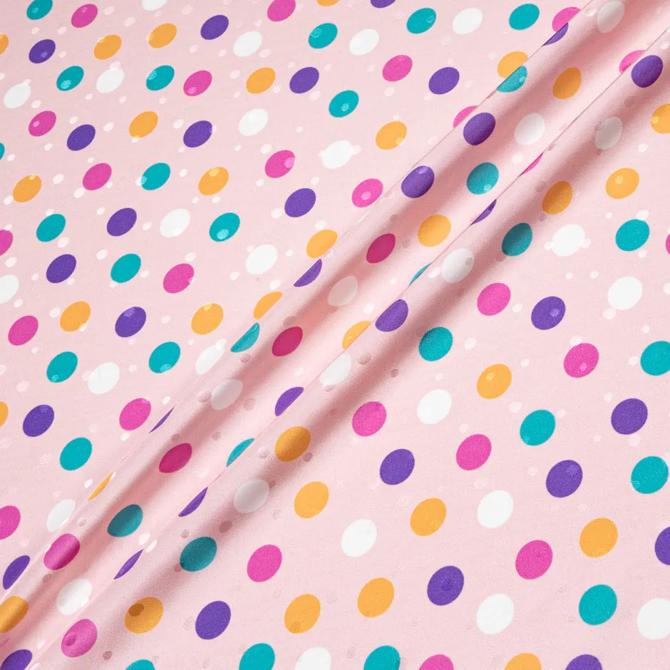 Multi Spot Printed Candy Pink Silk Jacquard