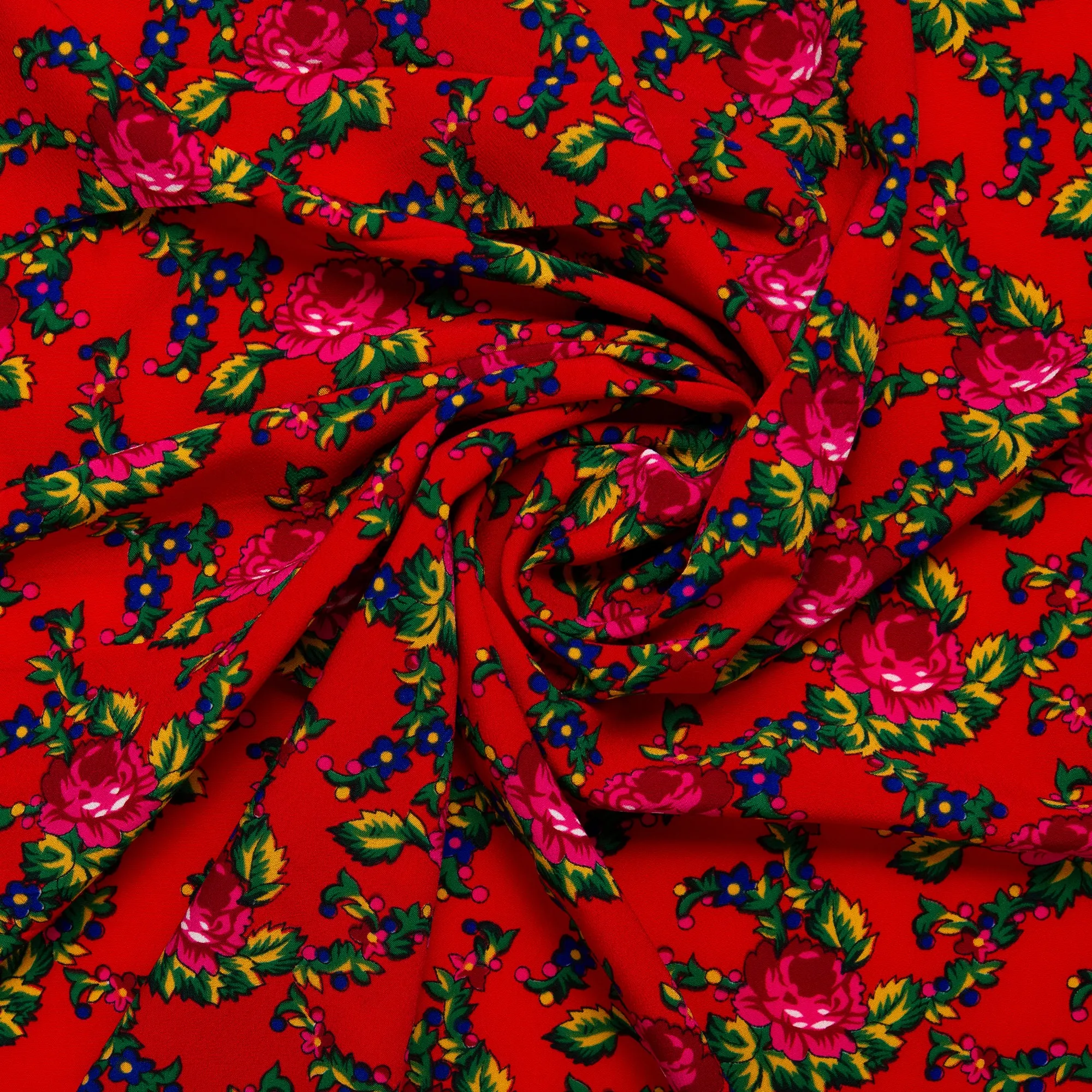 Novelty  Polyester Print - Roses - Red / Green