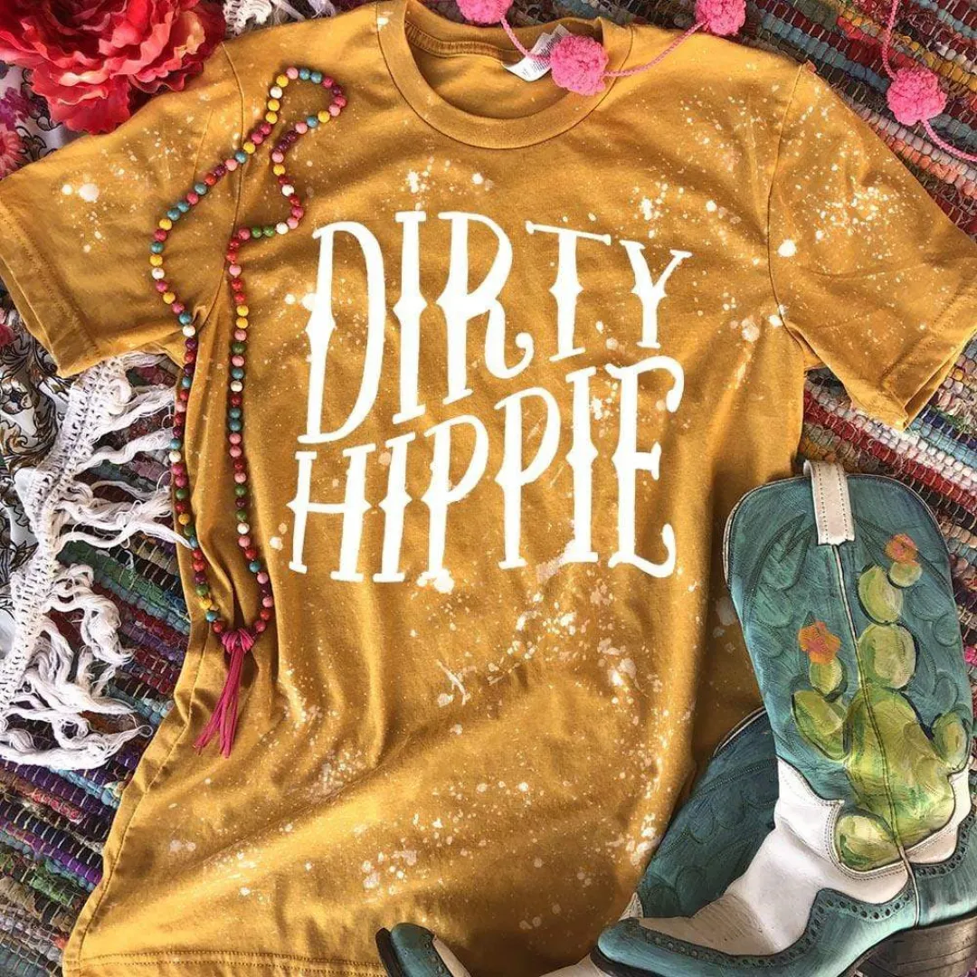 Online Exclusive | Dirty Hippie Short Sleeve Graphic Tee in Mustard Bleached