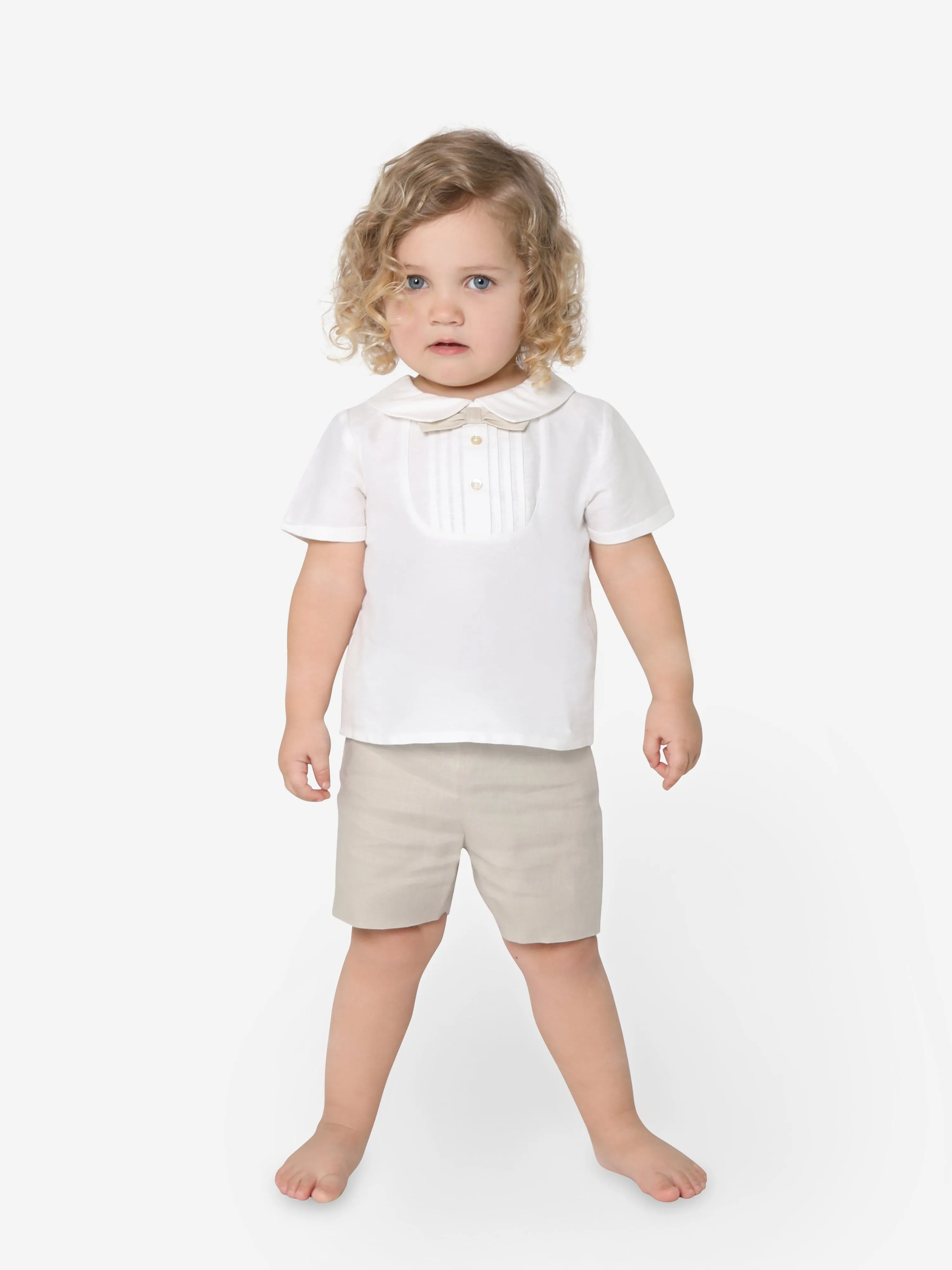 Paz Rodriguez Baby Boys Shirt And Shorts Set in Beige