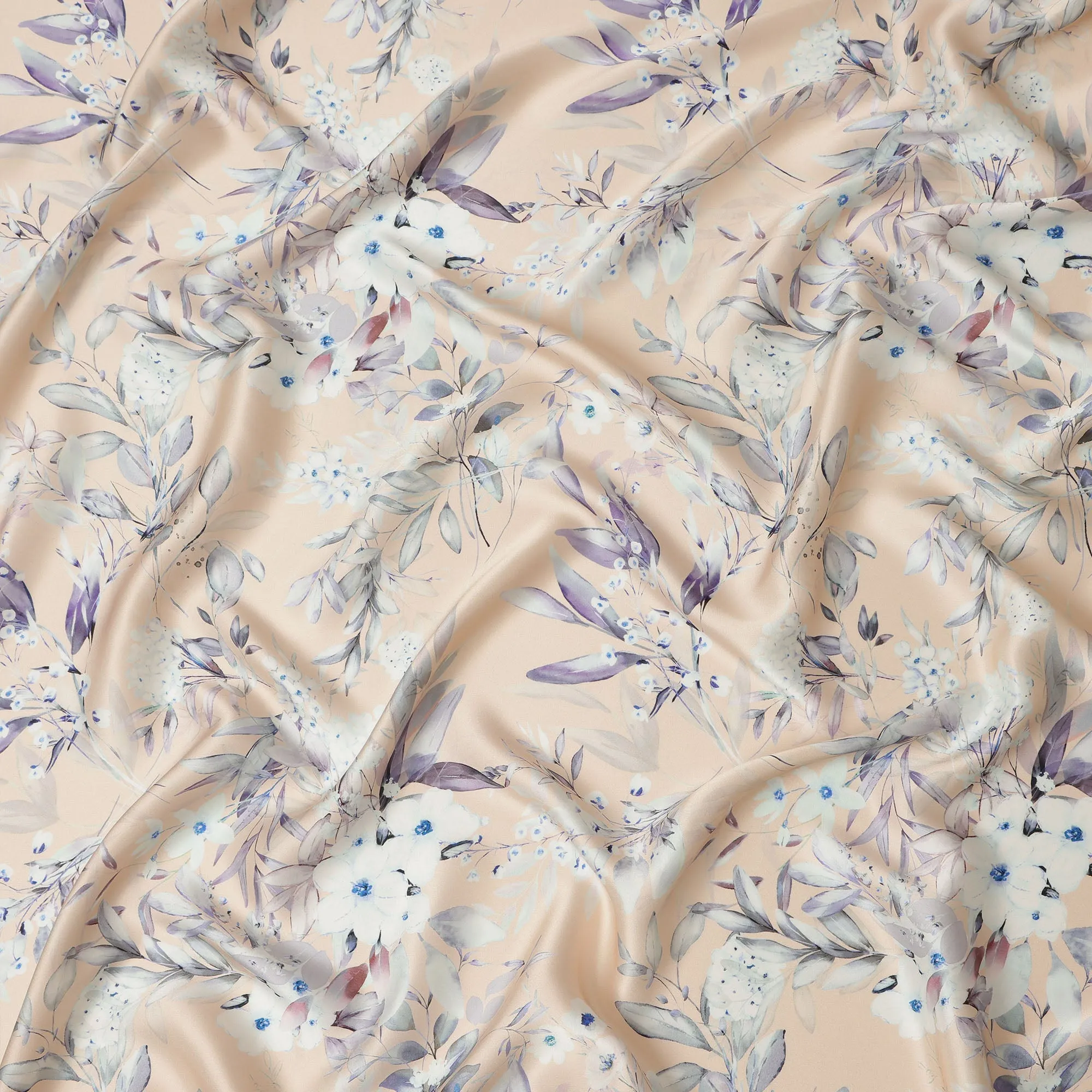 Peach Blush Floral Pure Silk Satin Fabric - 140 cm Width, Made in Italy-D20729