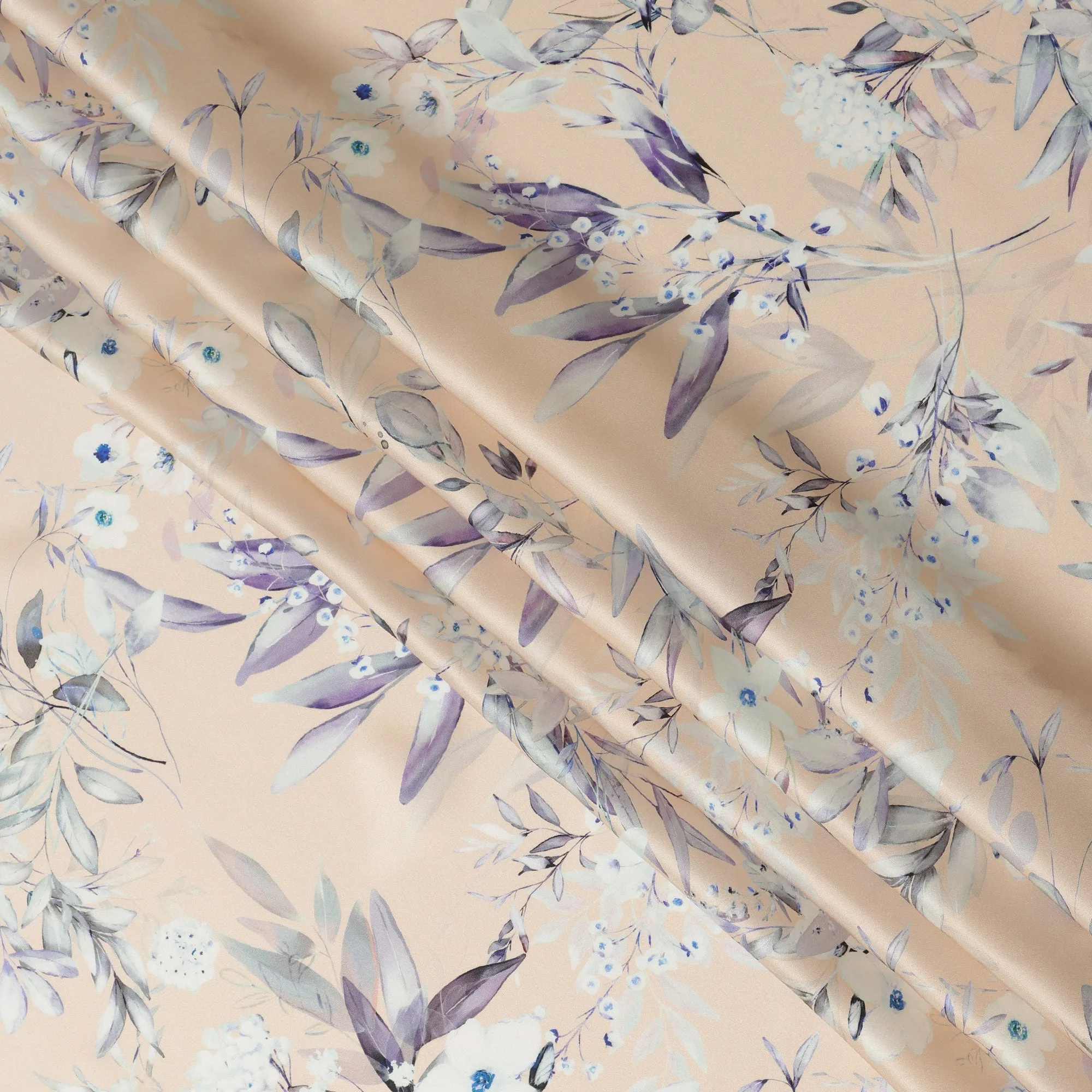 Peach Blush Floral Pure Silk Satin Fabric - 140 cm Width, Made in Italy-D20729