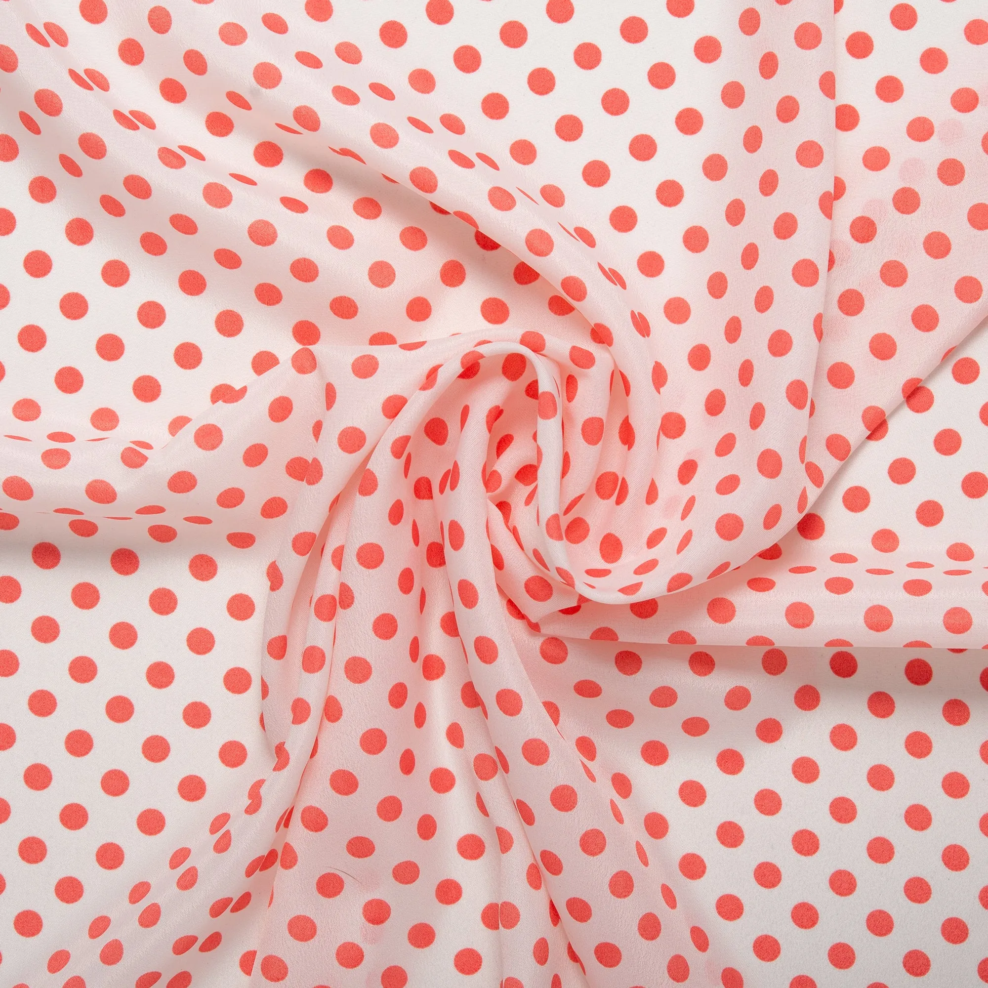 POLKA DOT Printed Polyester - White / Coral