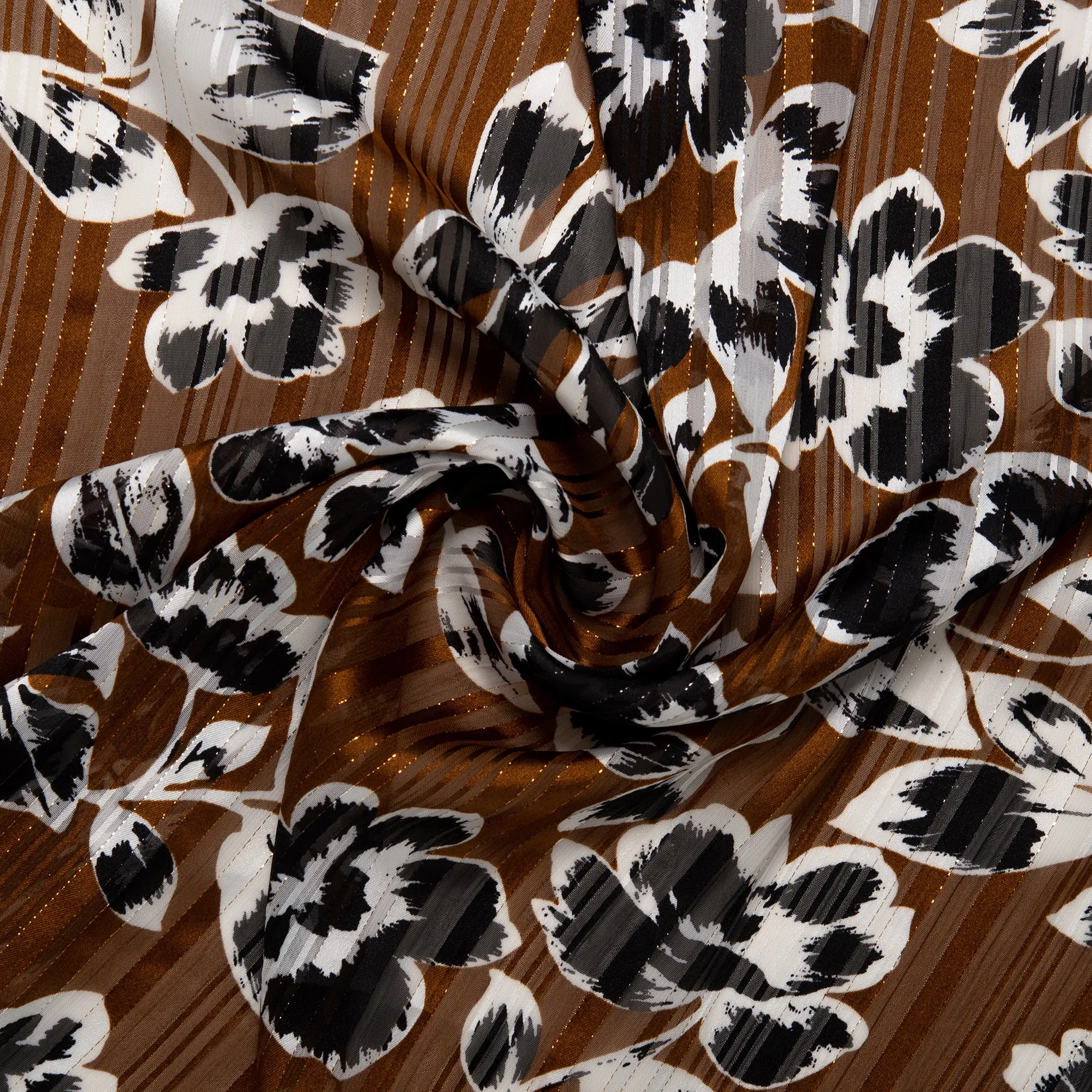 Printed polyester - MARCELINE - Tropical leafs - Cinnamin