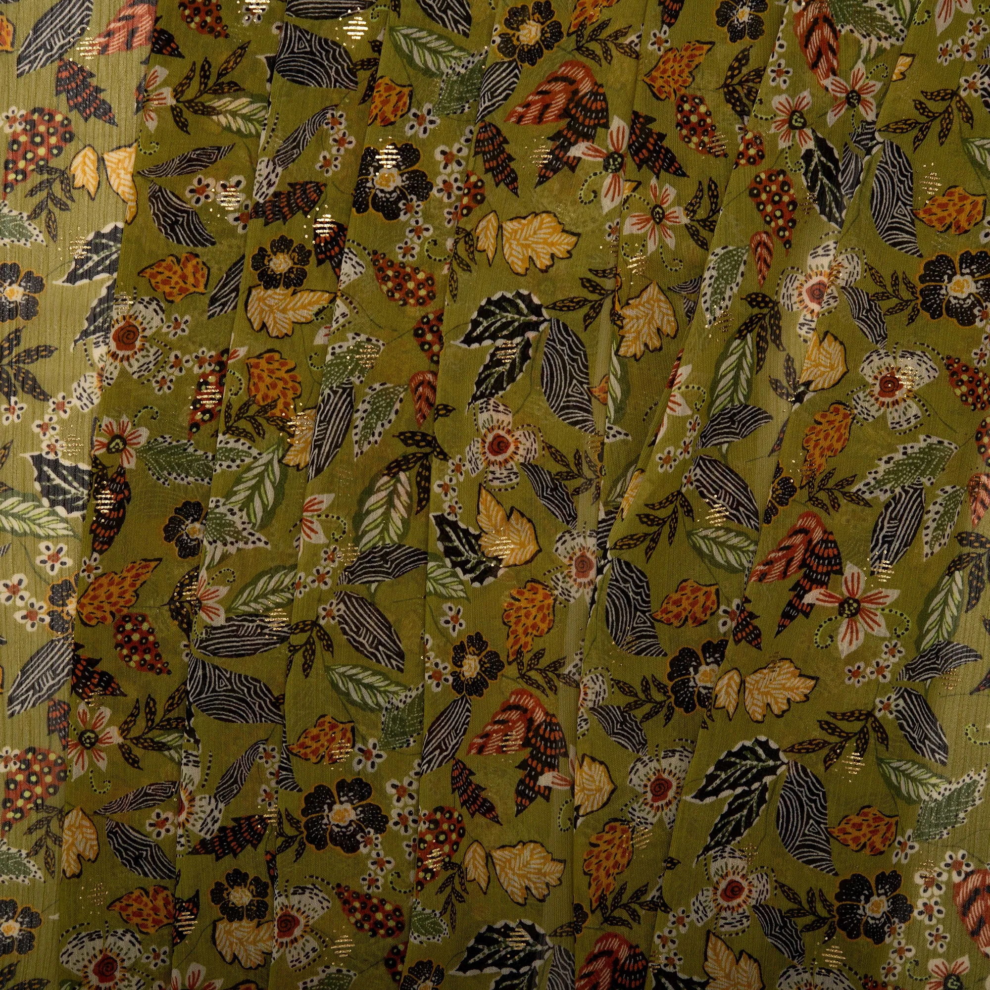 Printed polyester - OLIVIA - Leafs - Olive