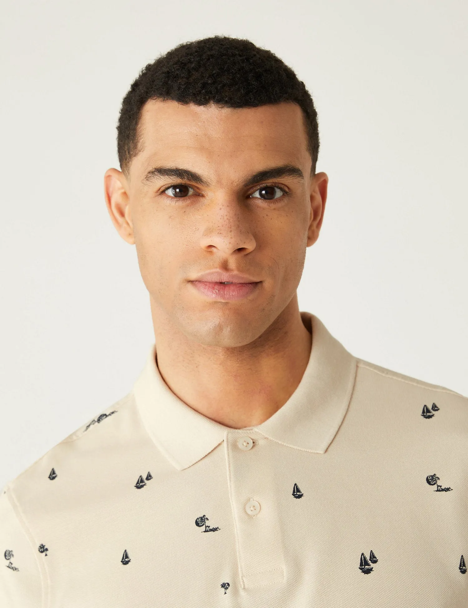 Pure Cotton Palm Print Polo Shirt