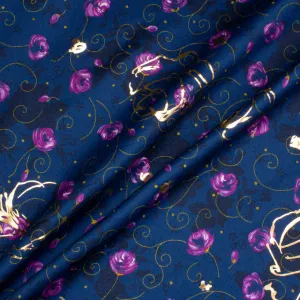 Purple Floral Midnight Blue Gold Laminated Cotton