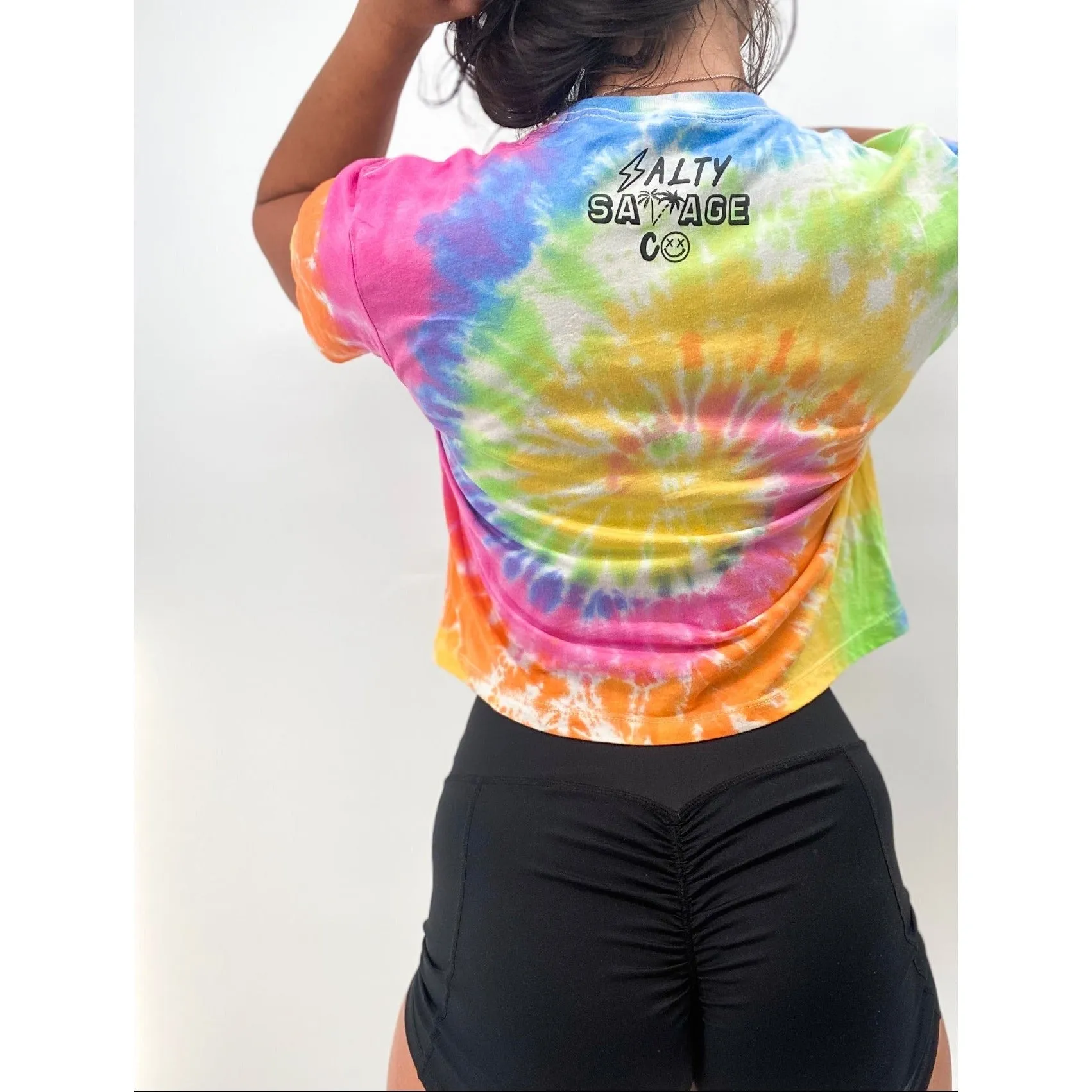 Salty Savage Ladies "Be Yourself, Nobody Likes You Anyway" Spiral Tie Dye Crop Tee