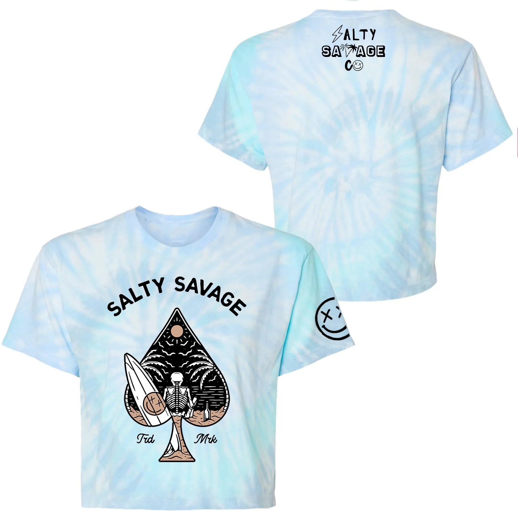 Salty Savage Ladies "Beach Spade" Spiral Tie Dye Crop Tee