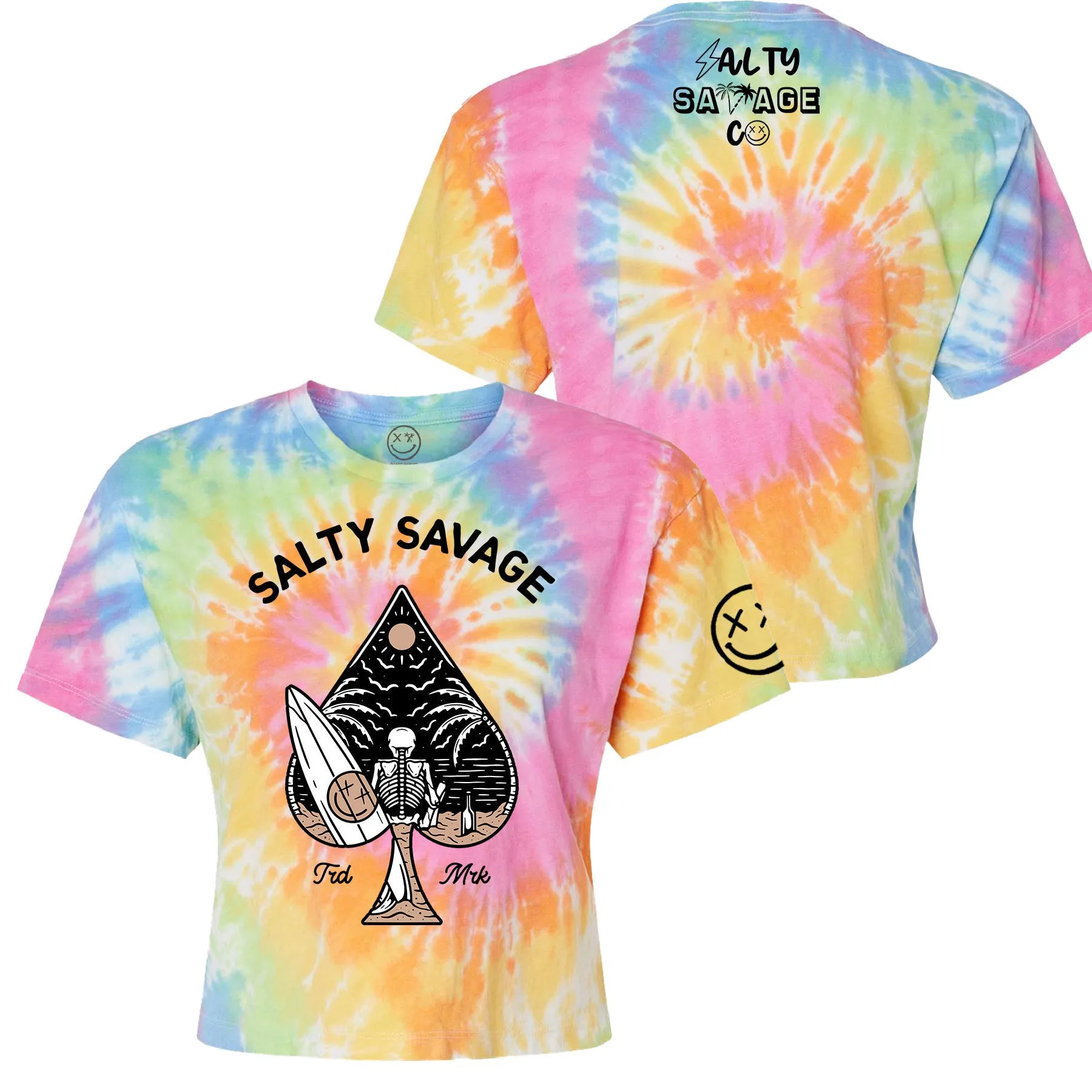 Salty Savage Ladies "Beach Spade" Spiral Tie Dye Crop Tee