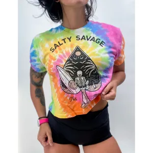 Salty Savage Ladies "Beach Spade" Spiral Tie Dye Crop Tee