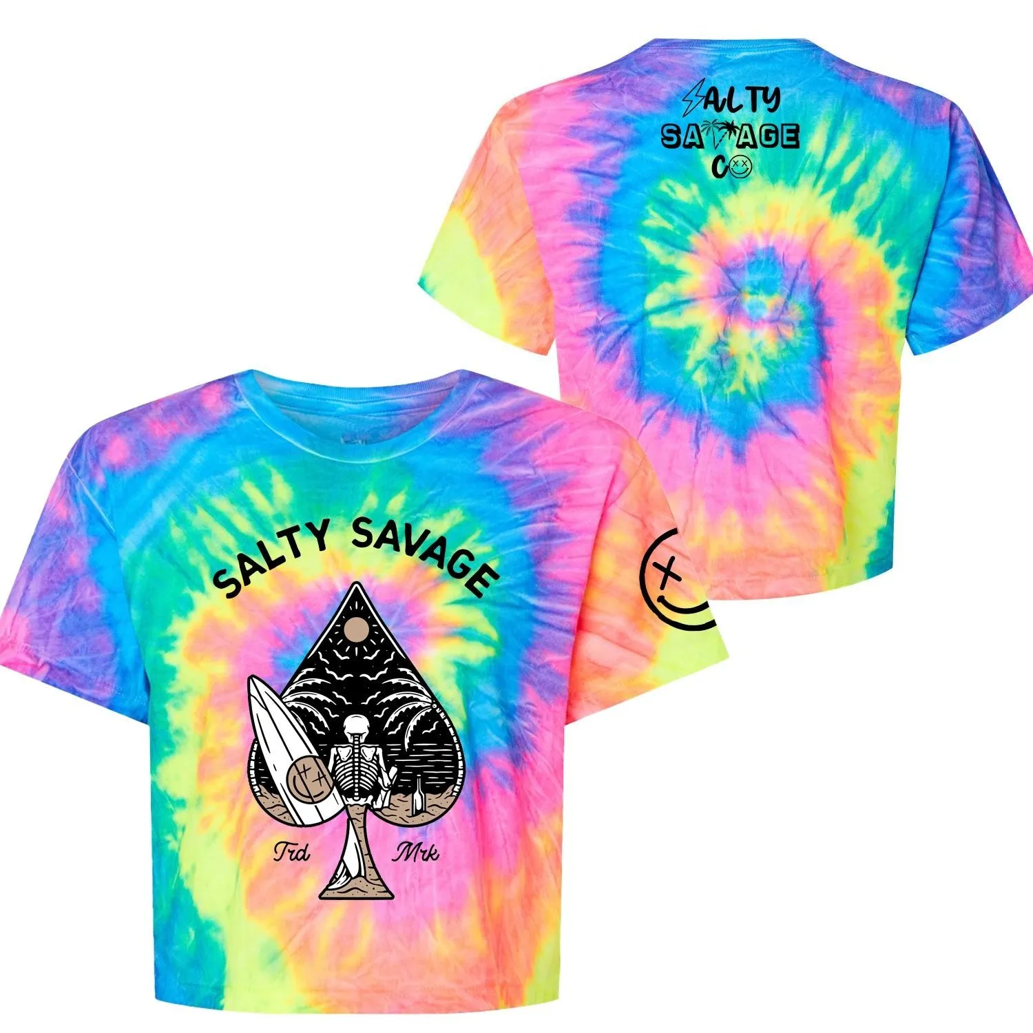 Salty Savage Ladies "Beach Spade" Spiral Tie Dye Crop Tee