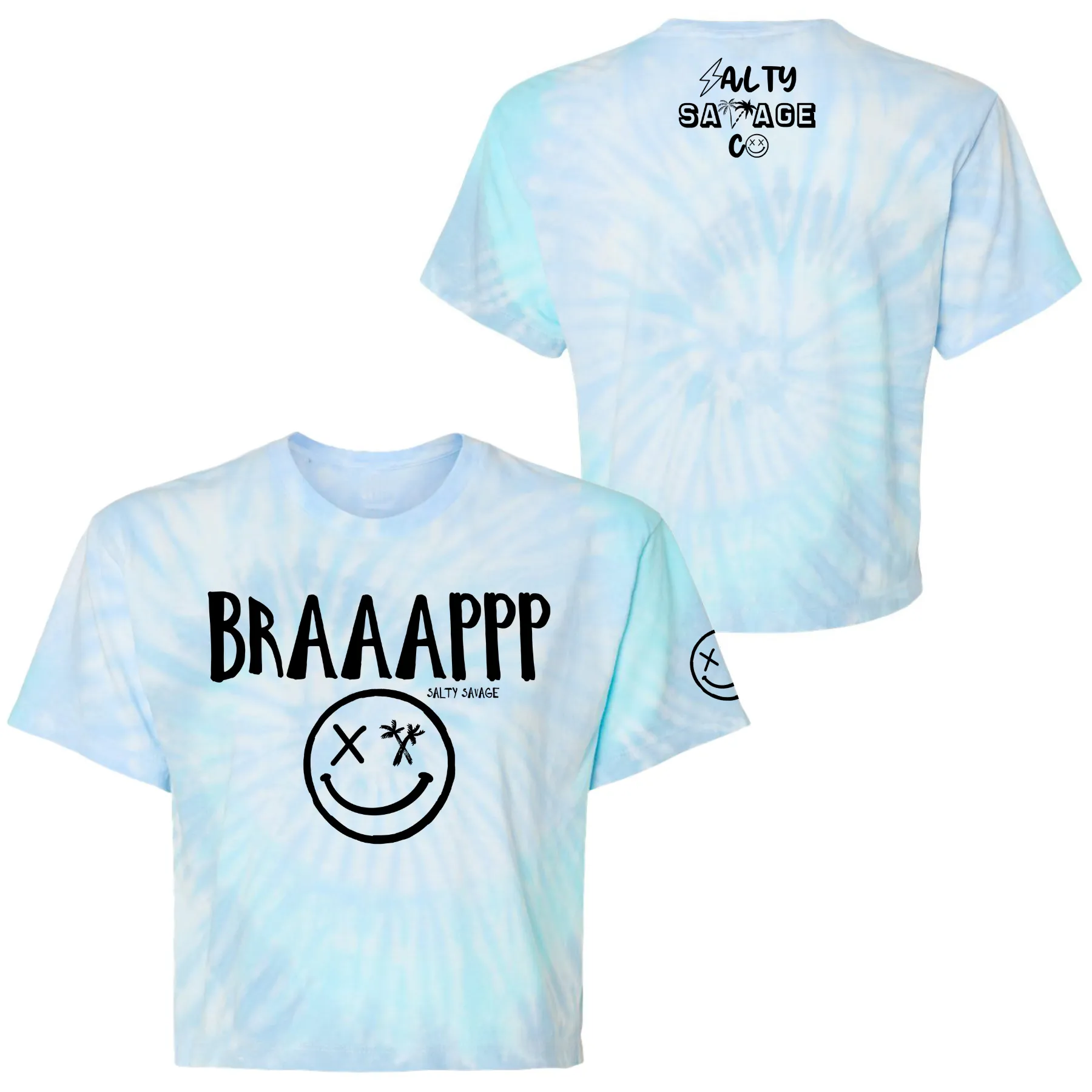 Salty Savage Ladies "BRAAAPPP" Spiral Tie Dye Crop Tee