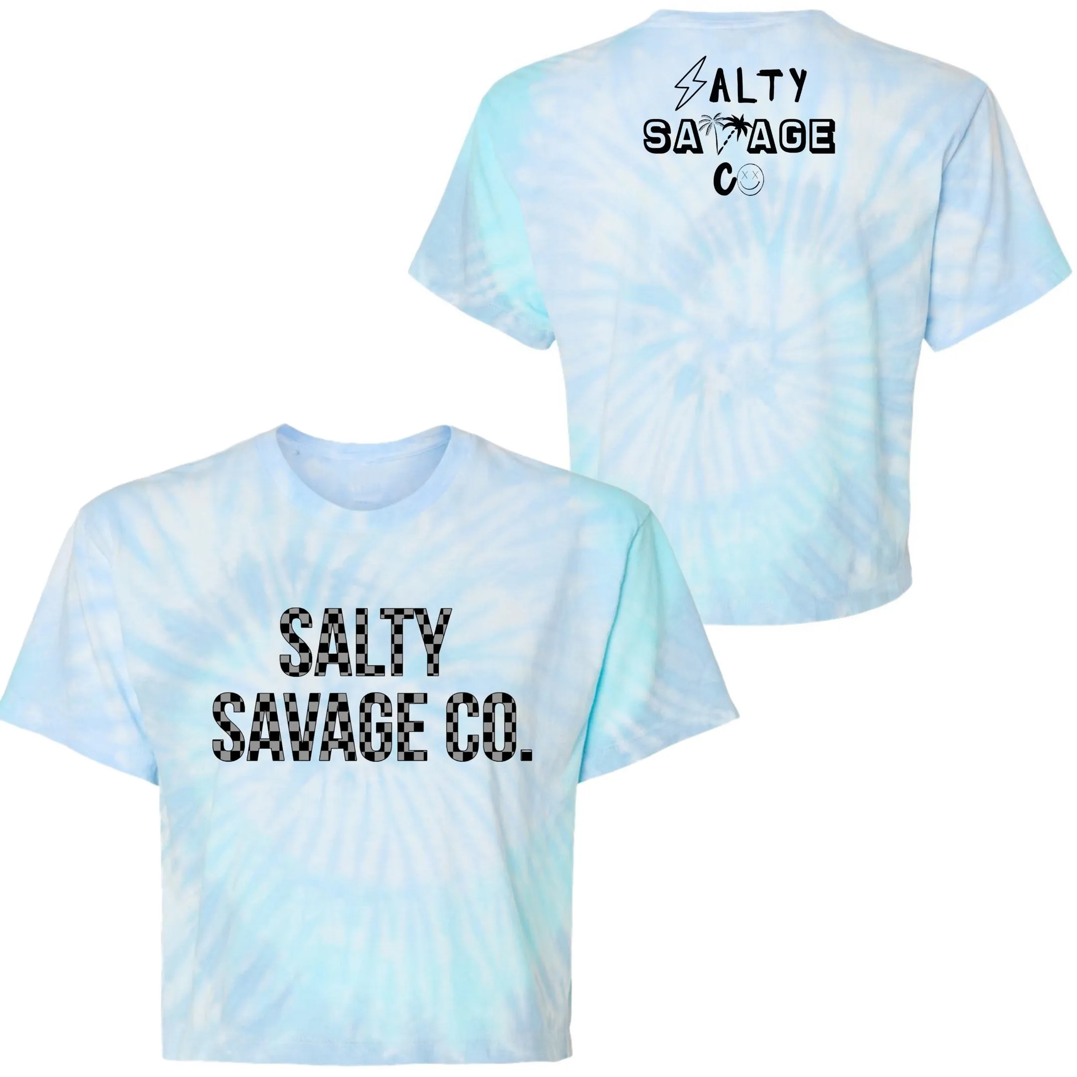 Salty Savage Ladies "Checkered Logo" Spiral Tie Dye Crop Tee