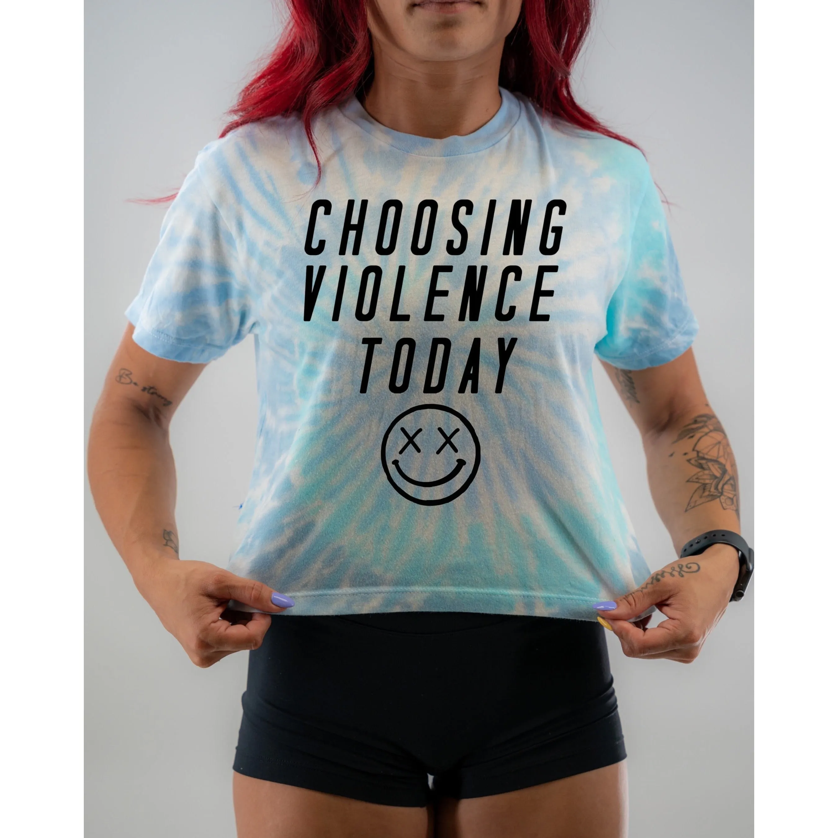 Salty Savage Ladies "Choosing Violence Today" Spiral Tie Dye Crop Tee