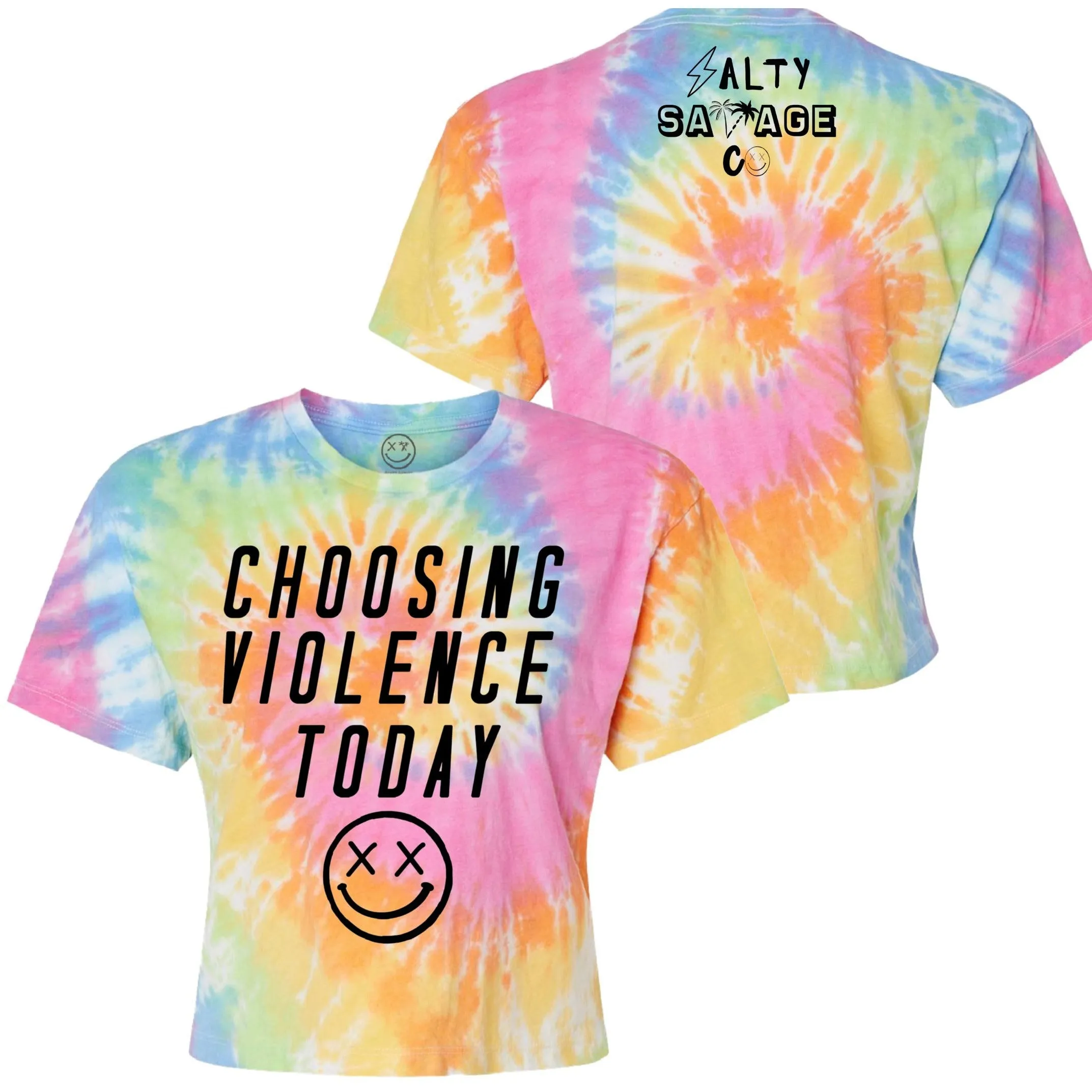 Salty Savage Ladies "Choosing Violence Today" Spiral Tie Dye Crop Tee