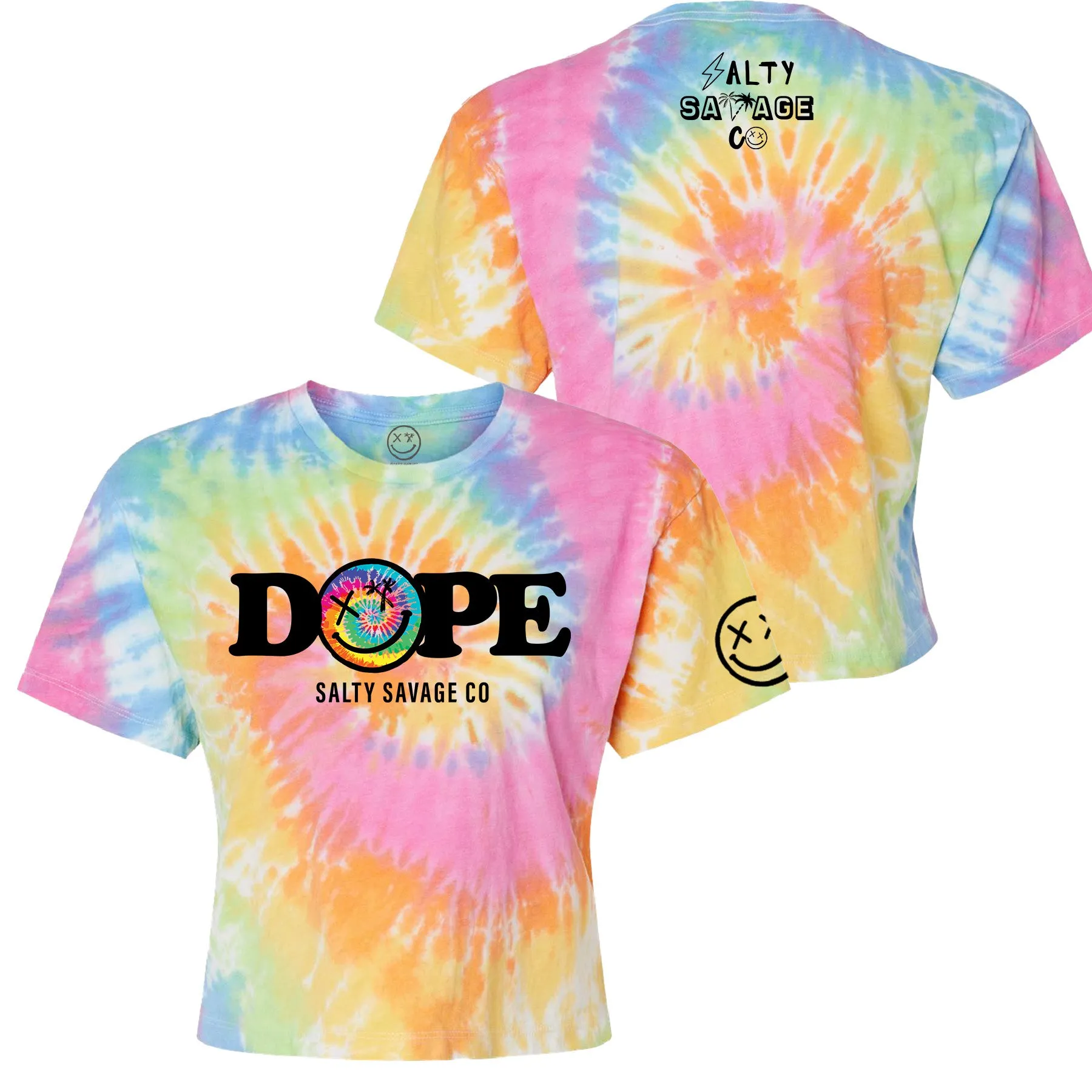 Salty Savage Ladies "DOPE" Spiral Tie Dye Crop Tee