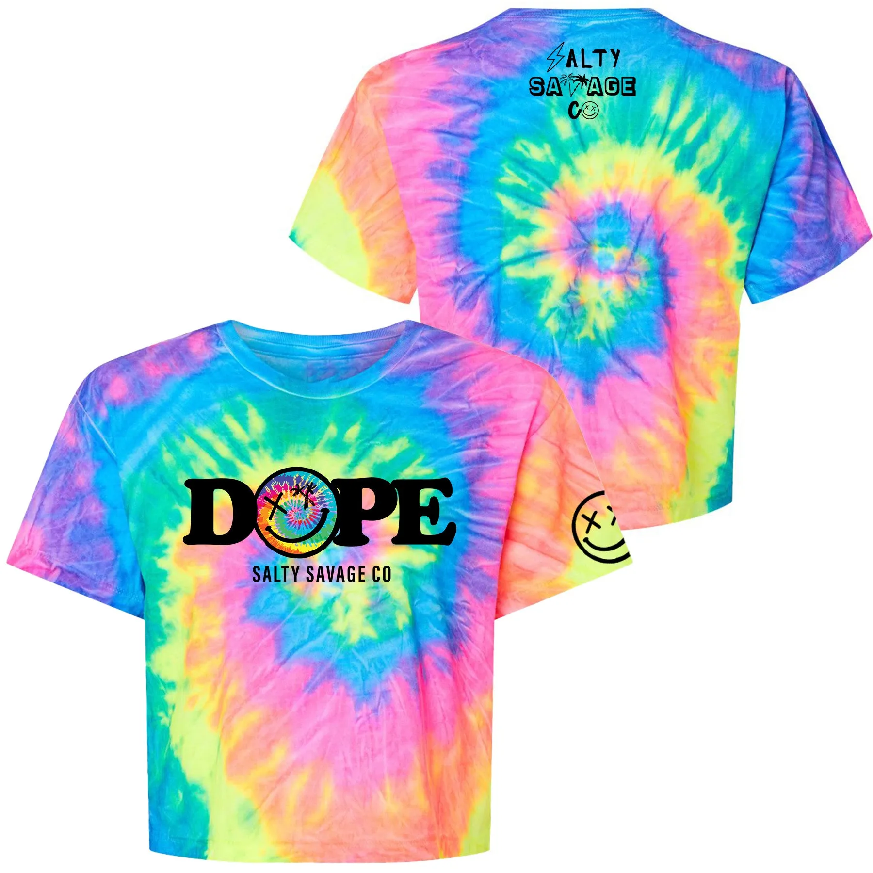 Salty Savage Ladies "DOPE" Spiral Tie Dye Crop Tee