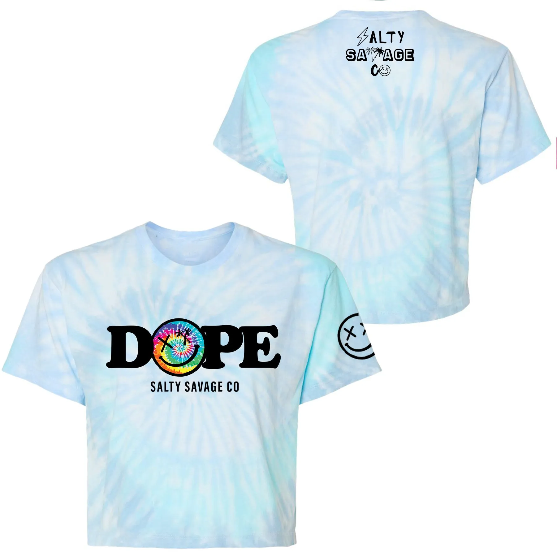 Salty Savage Ladies "DOPE" Spiral Tie Dye Crop Tee