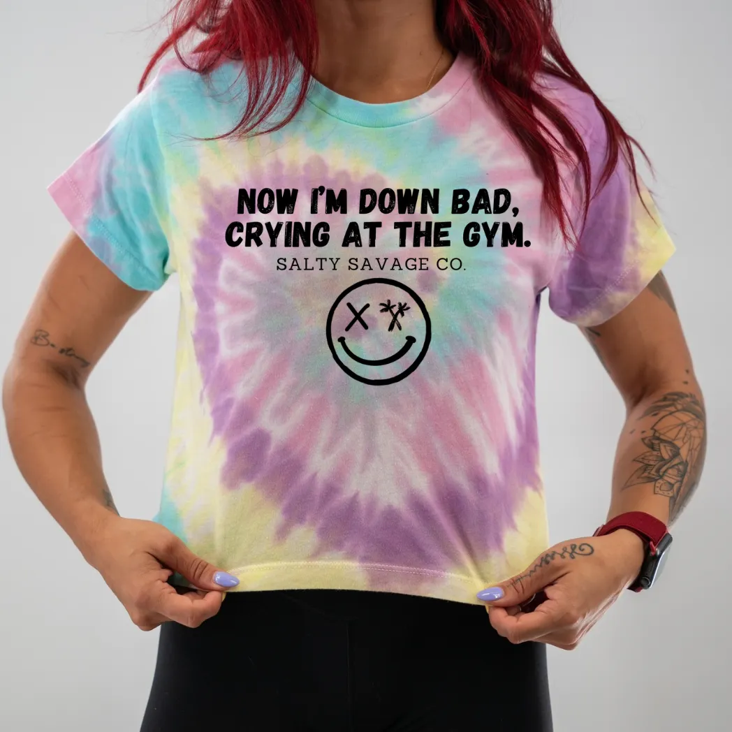 Salty Savage Ladies "DOWN BAD" Spiral Tie Dye Crop Tee