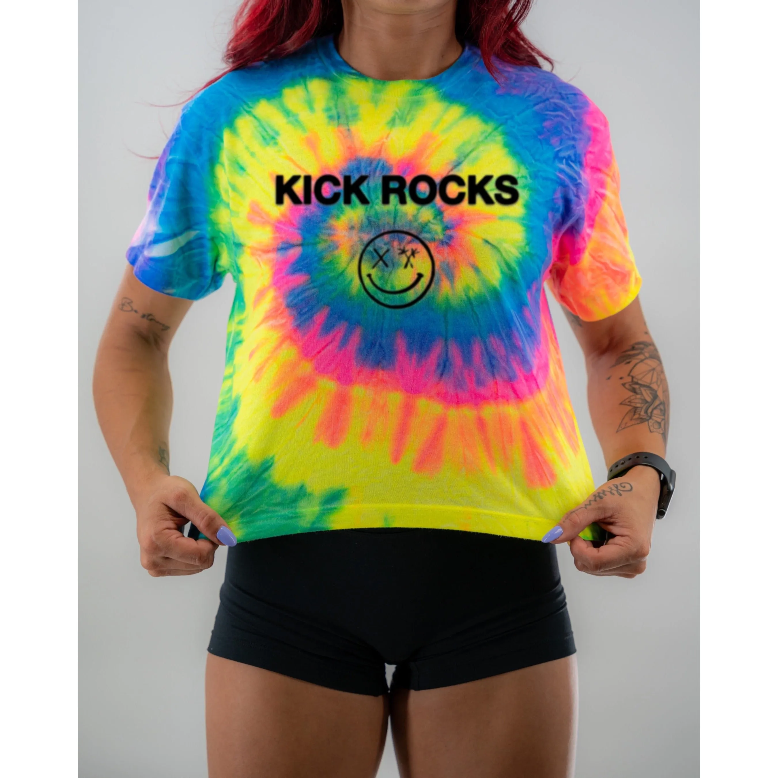 Salty Savage Ladies "KICK ROCKS" Spiral Tie Dye Crop Tee