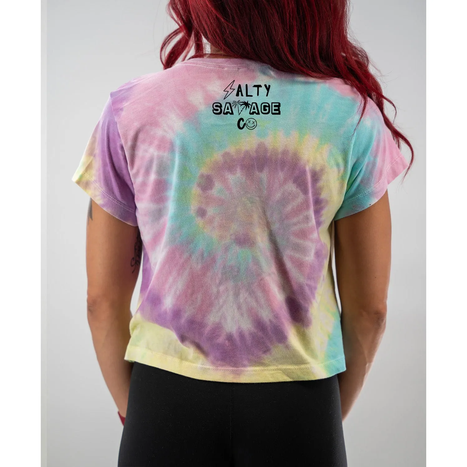 Salty Savage Ladies "KICK ROCKS" Spiral Tie Dye Crop Tee