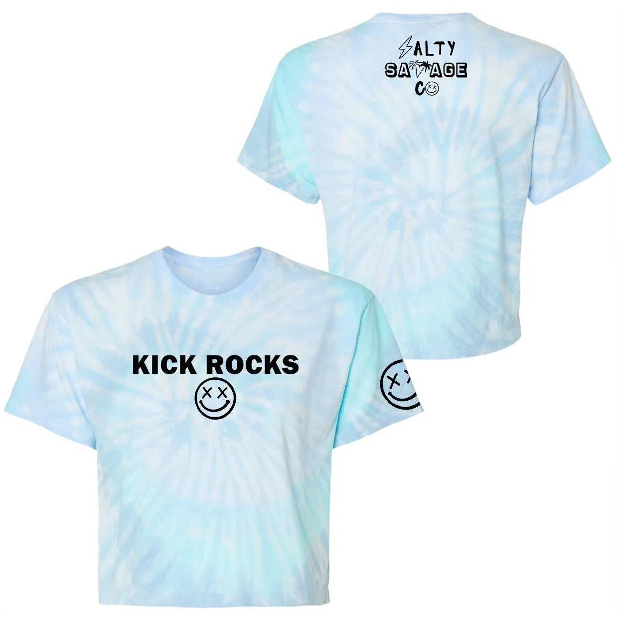 Salty Savage Ladies "KICK ROCKS" Spiral Tie Dye Crop Tee