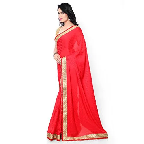 Sarvagny Clothings Red Jacquard Fashion Saree (RED-LATKAN)