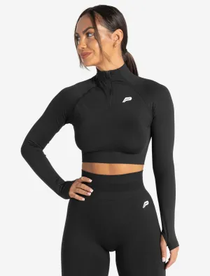 Scrunch Seamless Crop 1/2 Zip - Black