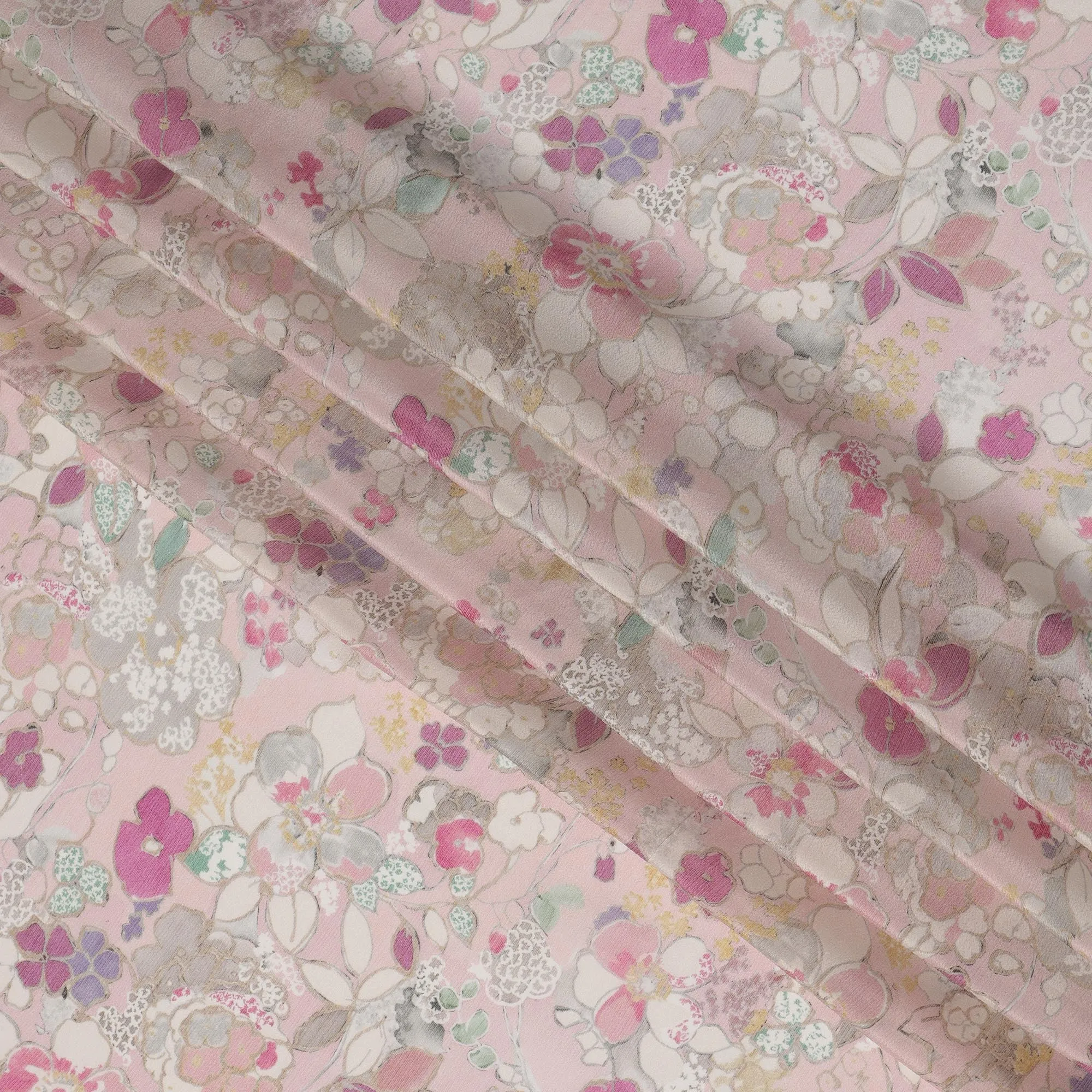 Soft Pink Viscose Digital Printed Fabric with Delicate Floral Design, 110 cm Width-D21313