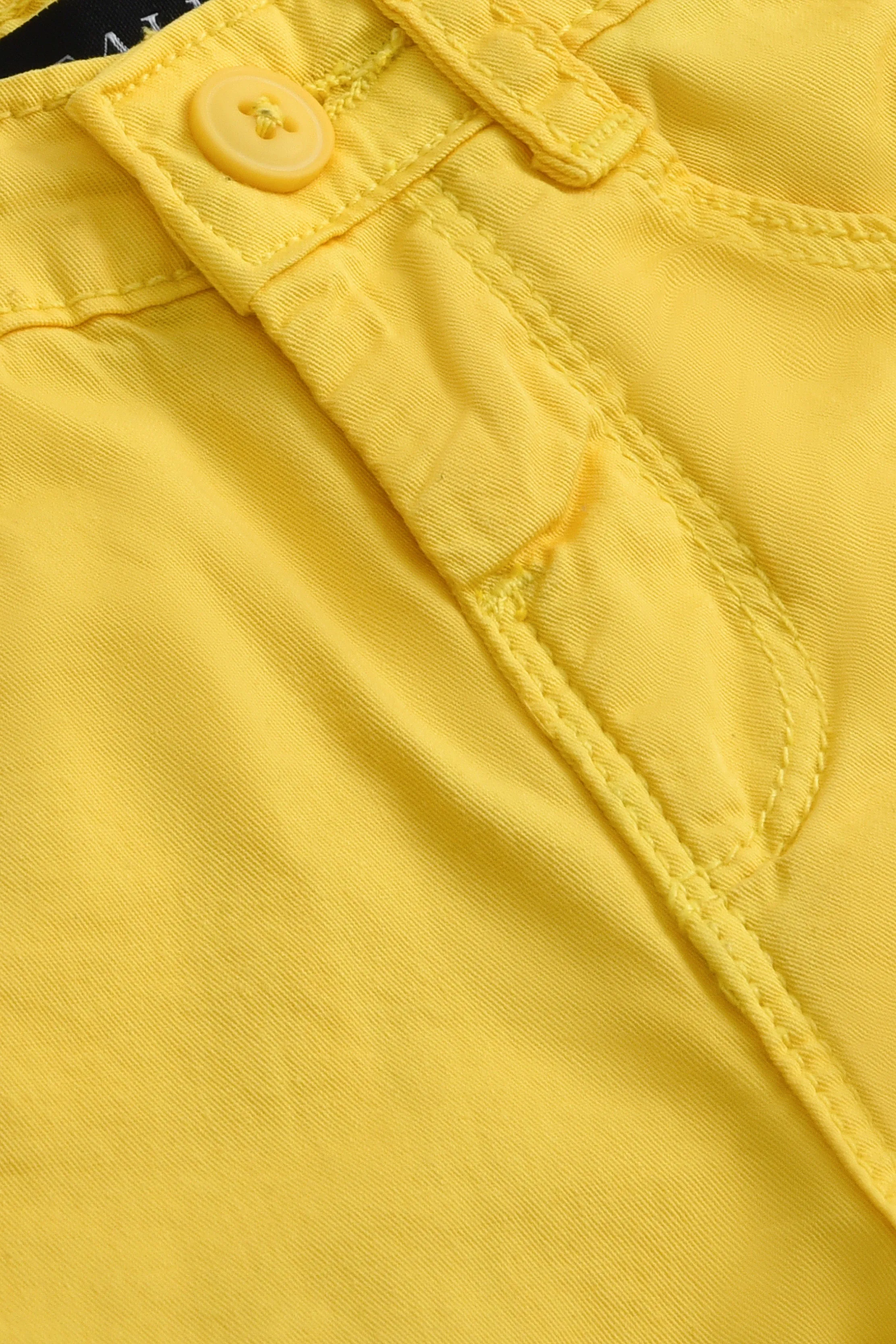 Solid Yellow Cotton Shorts