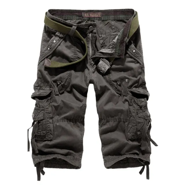 Summer Cargo Shorts Men Casual Workout Military Men's Shorts Multi-pocket Calf-length Short Pants Men ( Belt is not included )