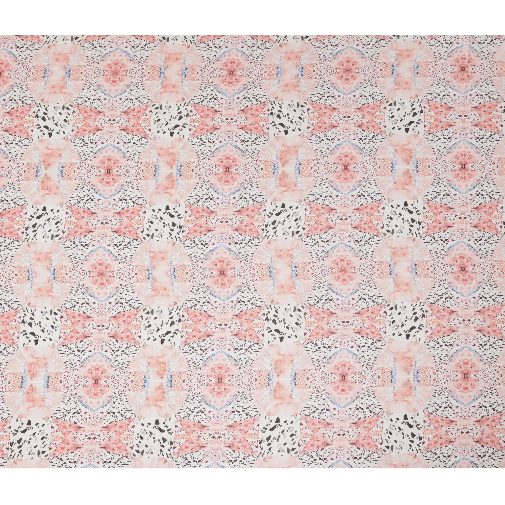 Synthetic Modal Satin Fabric with Stone Work - Abstract Pastel Pink and Black Geometric Design, 110 cm Width-D20656