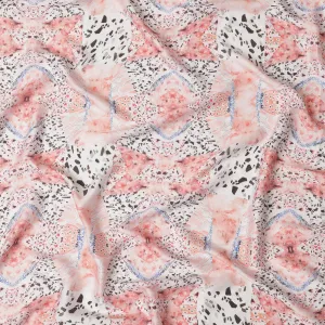 Synthetic Modal Satin Fabric with Stone Work - Abstract Pastel Pink and Black Geometric Design, 110 cm Width-D20656