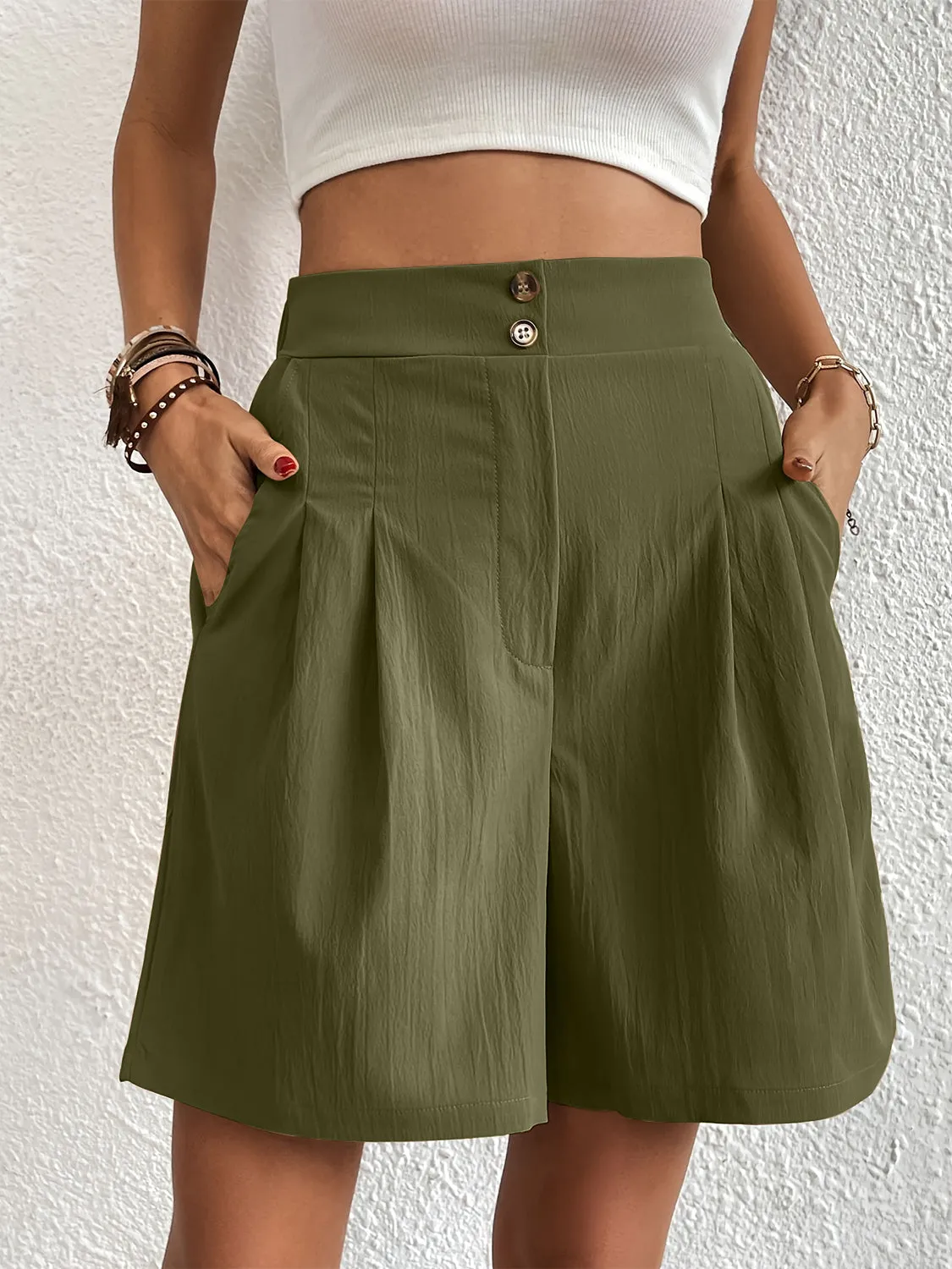 TEEK - Pocketed Half Elastic Waist Shorts