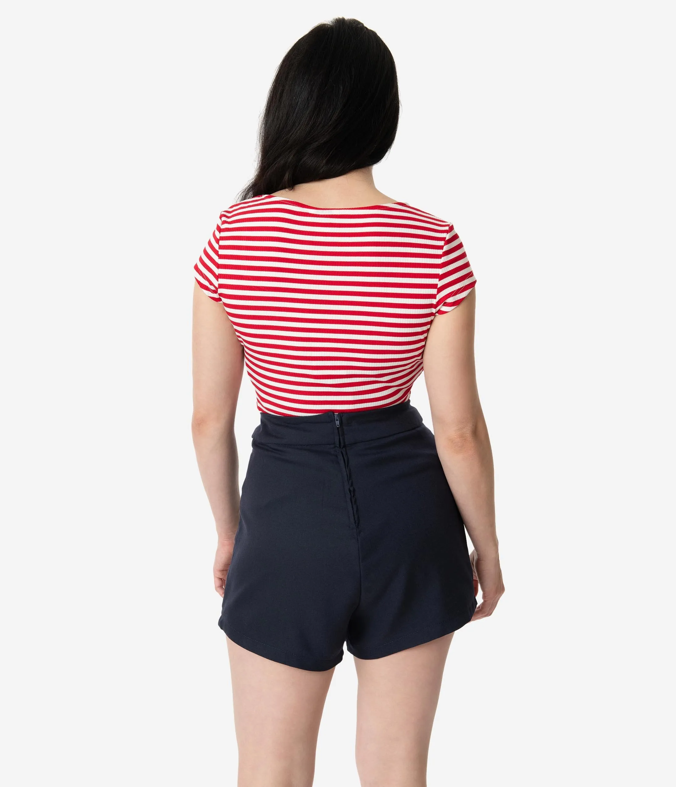 Unique Vintage 1940s Style Navy Blue High Waist Sailor Debbie Shorts