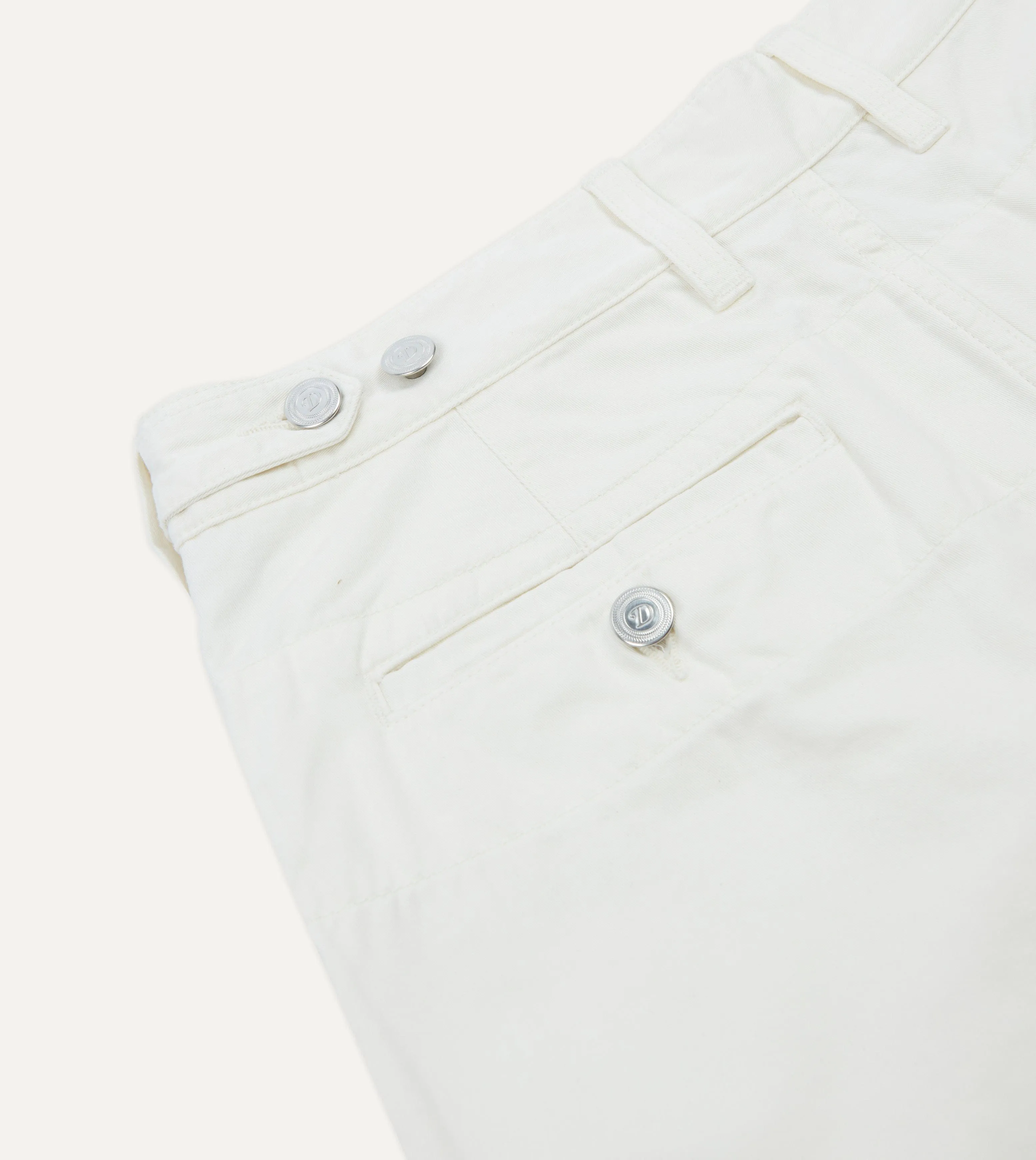 Washed Ecru Cotton Twill Single-Pleat Shorts