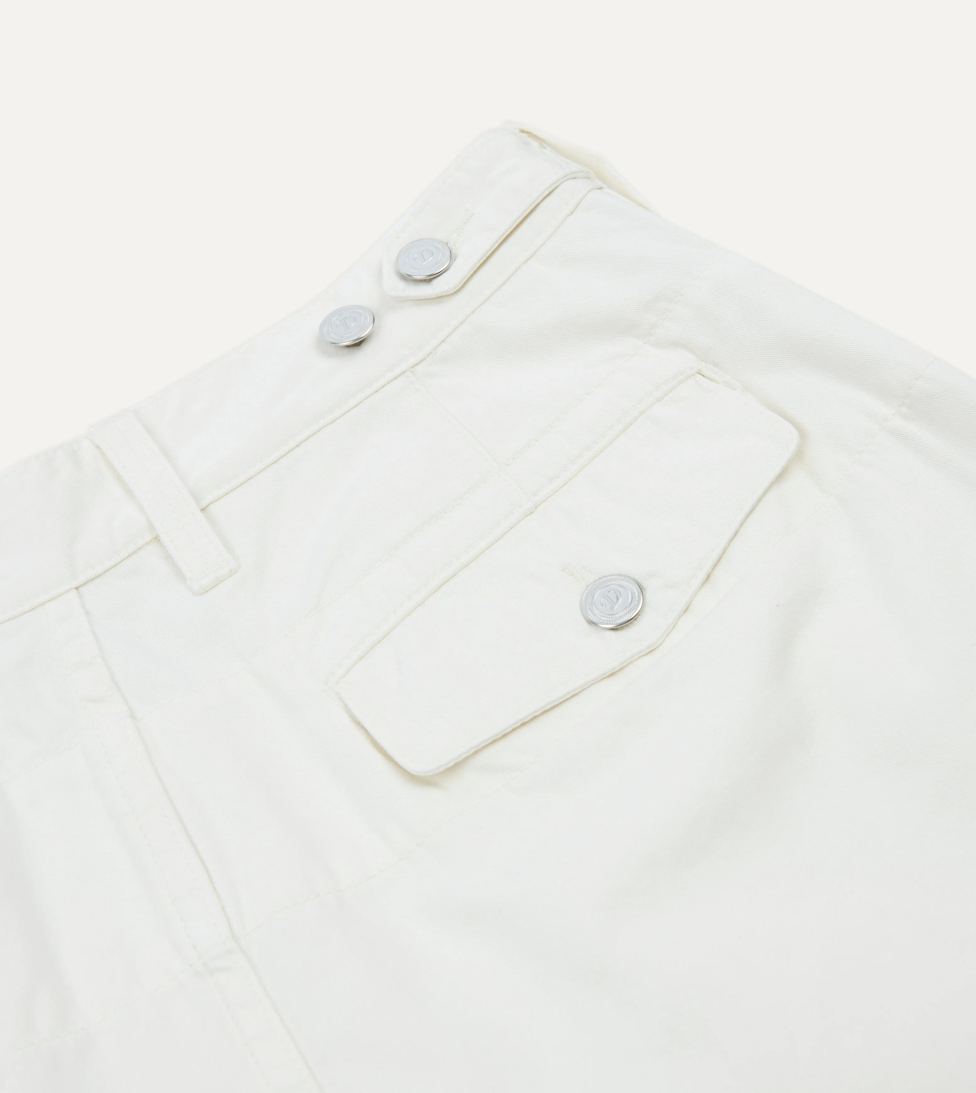 Washed Ecru Cotton Twill Single-Pleat Shorts