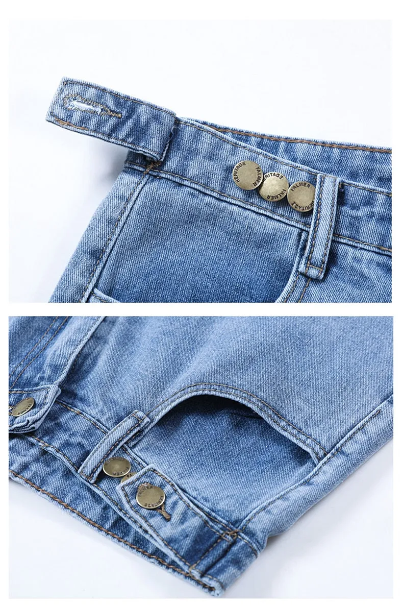 Women High Waist Button Shorts, Jeans Shorts, Casual Female Loose Denim Shorts